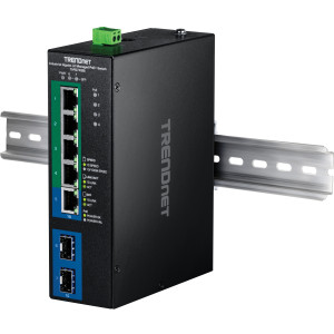 TRENDnet TI-PG743Bi 7-Port Gigabit Ethernet Switch, 4 Gigabit PoE+, 1 Gigabit, & 2 SFP slot, 14 Gbps switching capacity, DIN-rail mount